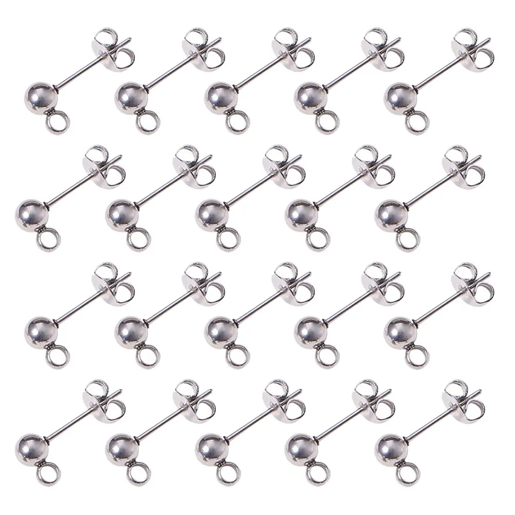 

100 Pcs Earrings Studs DIY Accessories Jewelry Decoration Making Tool Round Beads Silver