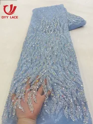 Hot Sale Luxury African Groom Lace Fabric 2023 High Quality Material Nigerian French Sequins Lace Fabric For Wedding 5 Yards