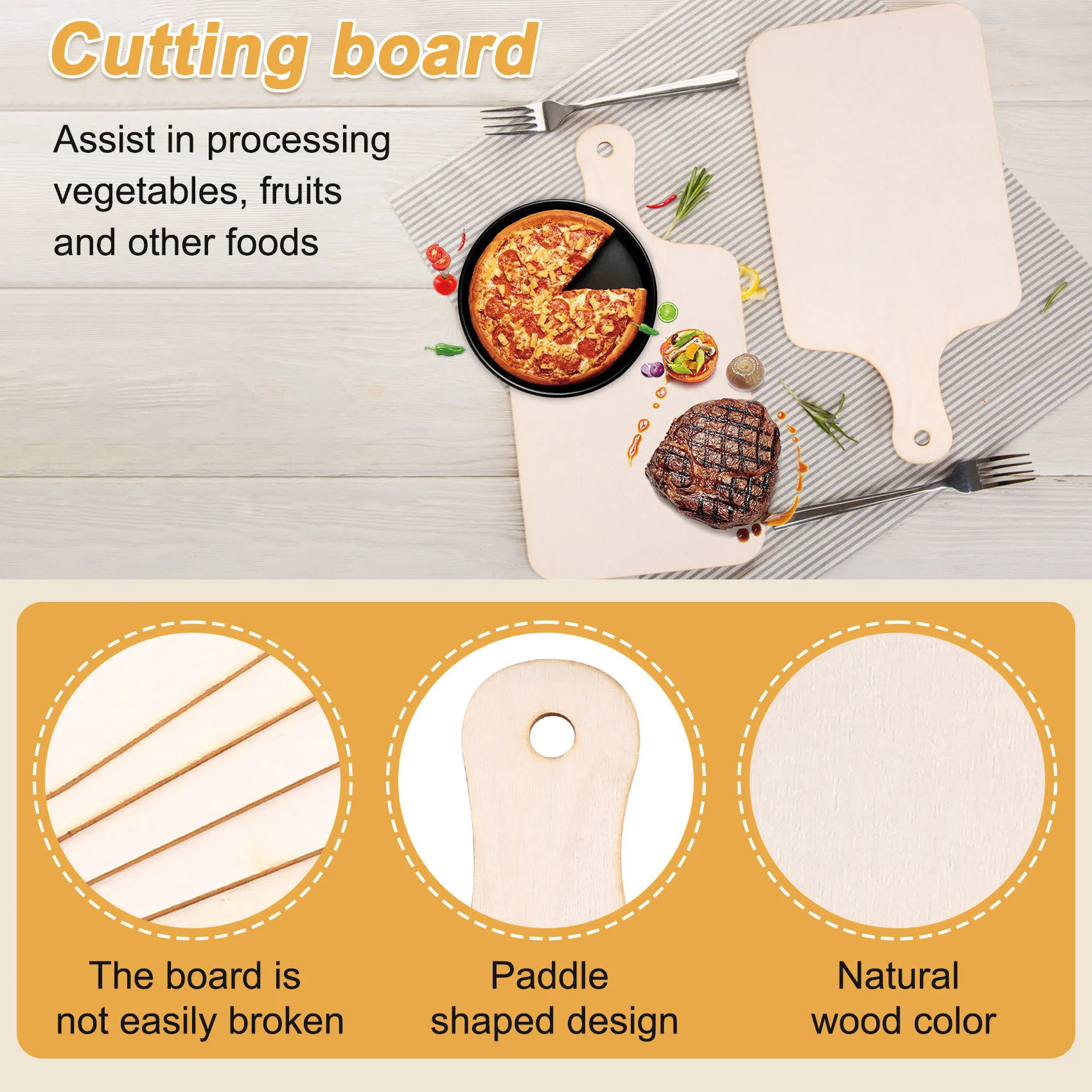 AC23-6 Pieces Christmas Mini Wooden Cutting Board With Handle Unfinished Wood Paddle Rectangle Chopping Board Tray Cutouts
