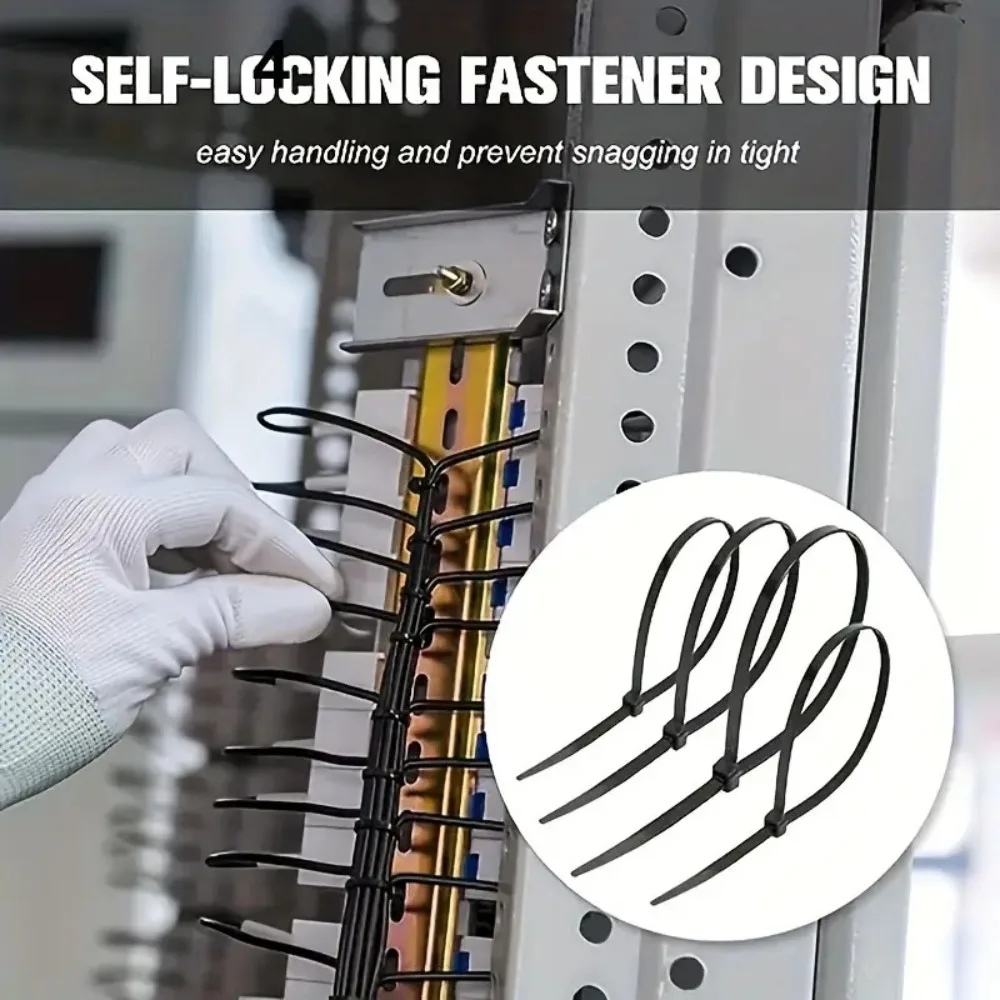 100 Stück dicke, selbstsichernde Nylon-Kabelbinder, Großhandel für Haushalt und Büro, verstellbare Kabelbefestigungsseile – Detail 3