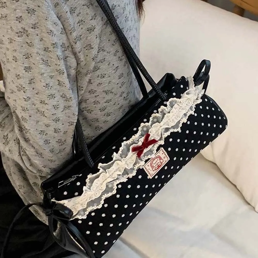 

Сумка для покупок, милая французская сумка с бантом, кружевная сумка в горошек, сумки для подмышек, большая вместительная сумка на плечо из искусственной кожи в корейском стиле для девочек