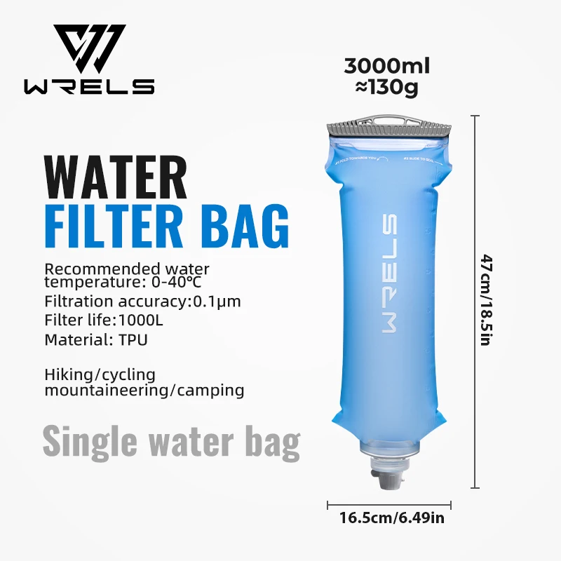 Bolsa de filtración WRELS, plegable, sin BPA, resistente a fugas, para acampar, senderismo, filtro de agua de TPU ligero y duradero