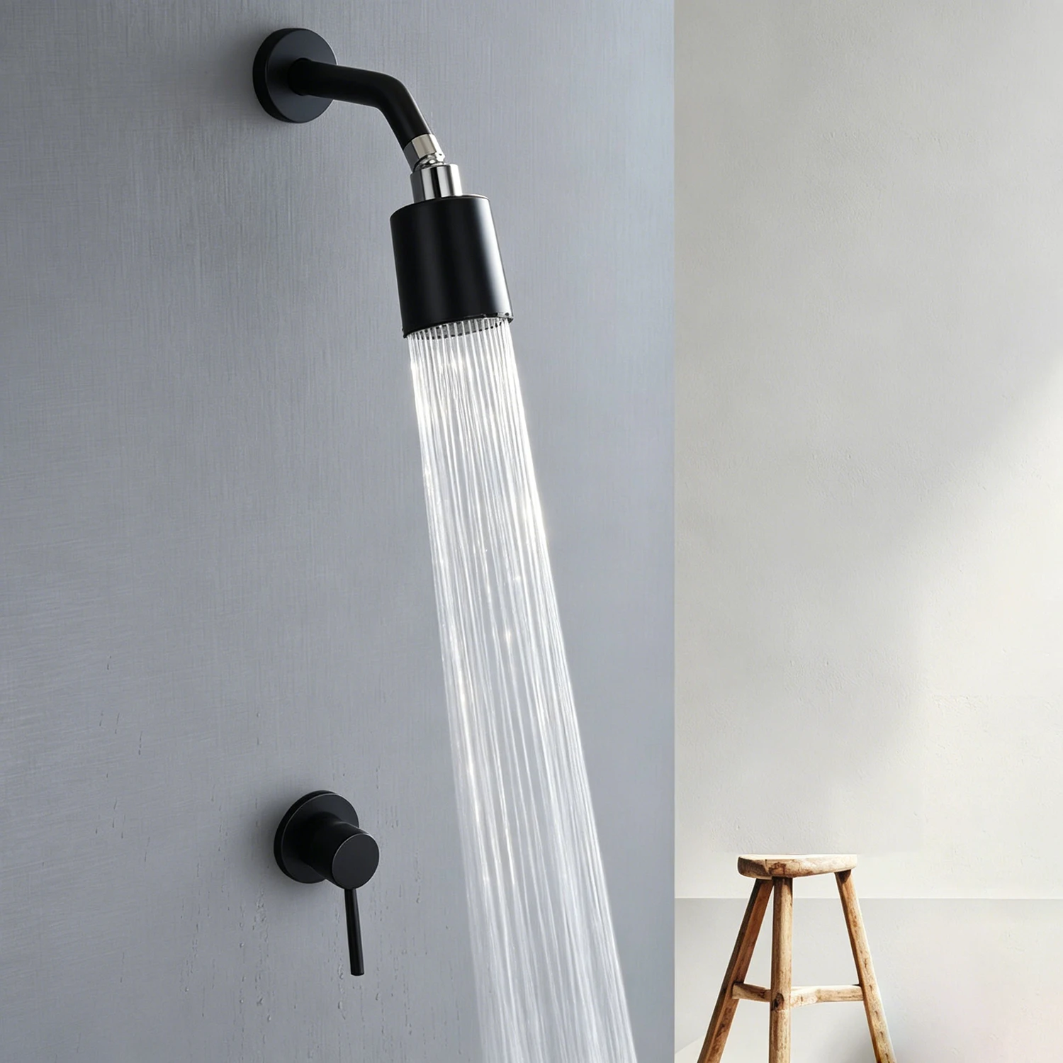 

Qlonn Brushed Gold Concealed Shower Set All Copper Wall Mounted Rain Shower Head Nordic Style for Hotel Bathroom & Homestay