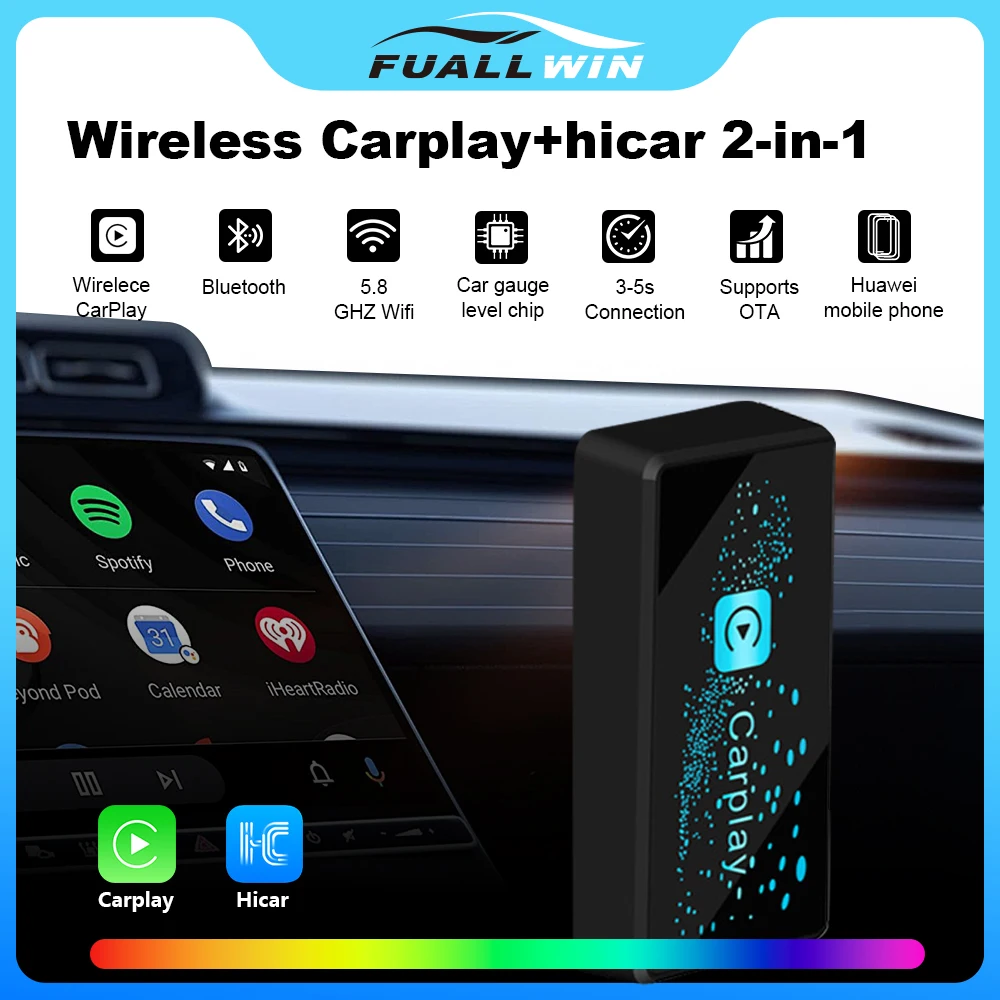 

2 in 1 Wireless CarPlay Hicar Car Interconnect Adapter Wired to Wireless Car Adapter AI Smart Box for Cars with Wired CarPlay