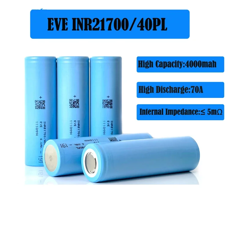 1-10piece Original EVE INR21700/40PL 21700 Battery 40PL 3.6V 4000mah 70A Lithium-ion Rechargable Cell Cells Tabless & High Power