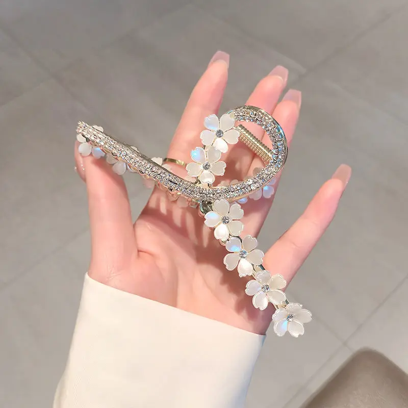Korean Water Diamond Flower Alloy Material Hair Grab Sweet Large Shark Clip Hair Ornament