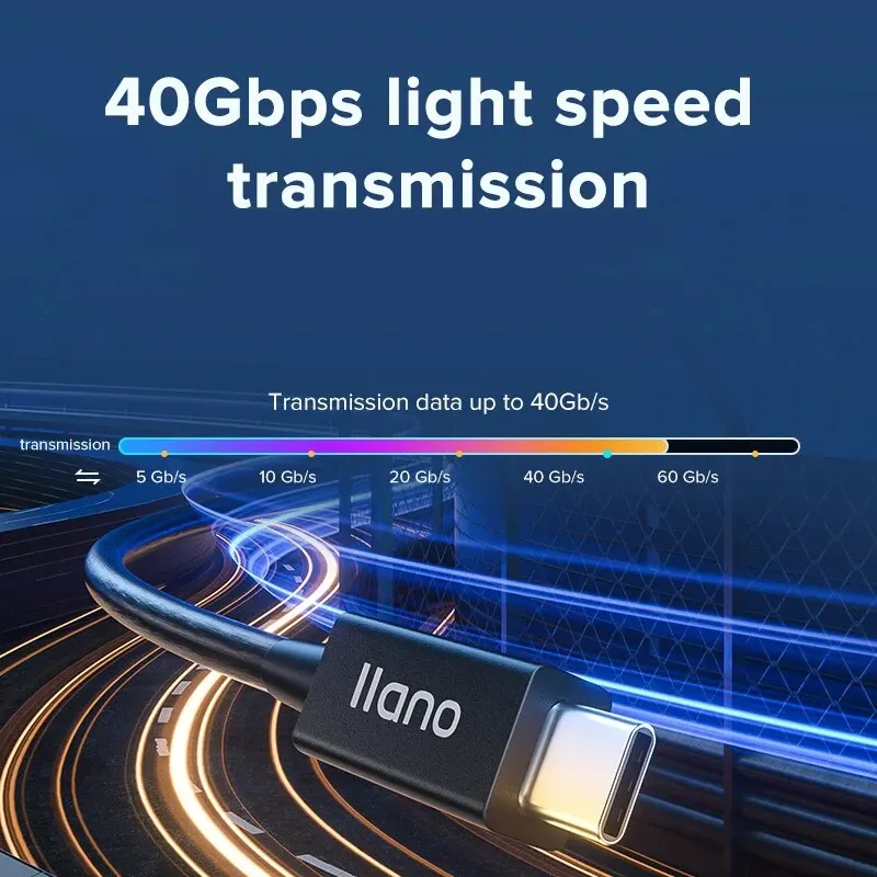 Llano Thunderbolt 4-kabel 2,3ft, 8K-display, 40 Gbps gegevensoverdracht, 100 W Type-C oplaadkabel