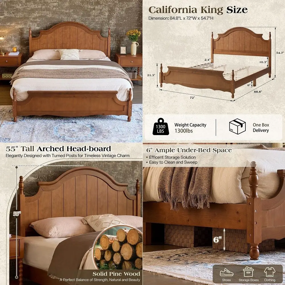 Size Bed Frame with Headboard amp Footboard, Solid Wood Platform Bed, 12 HeavyDuty Slatted Base with Center Metal Legs, No Box