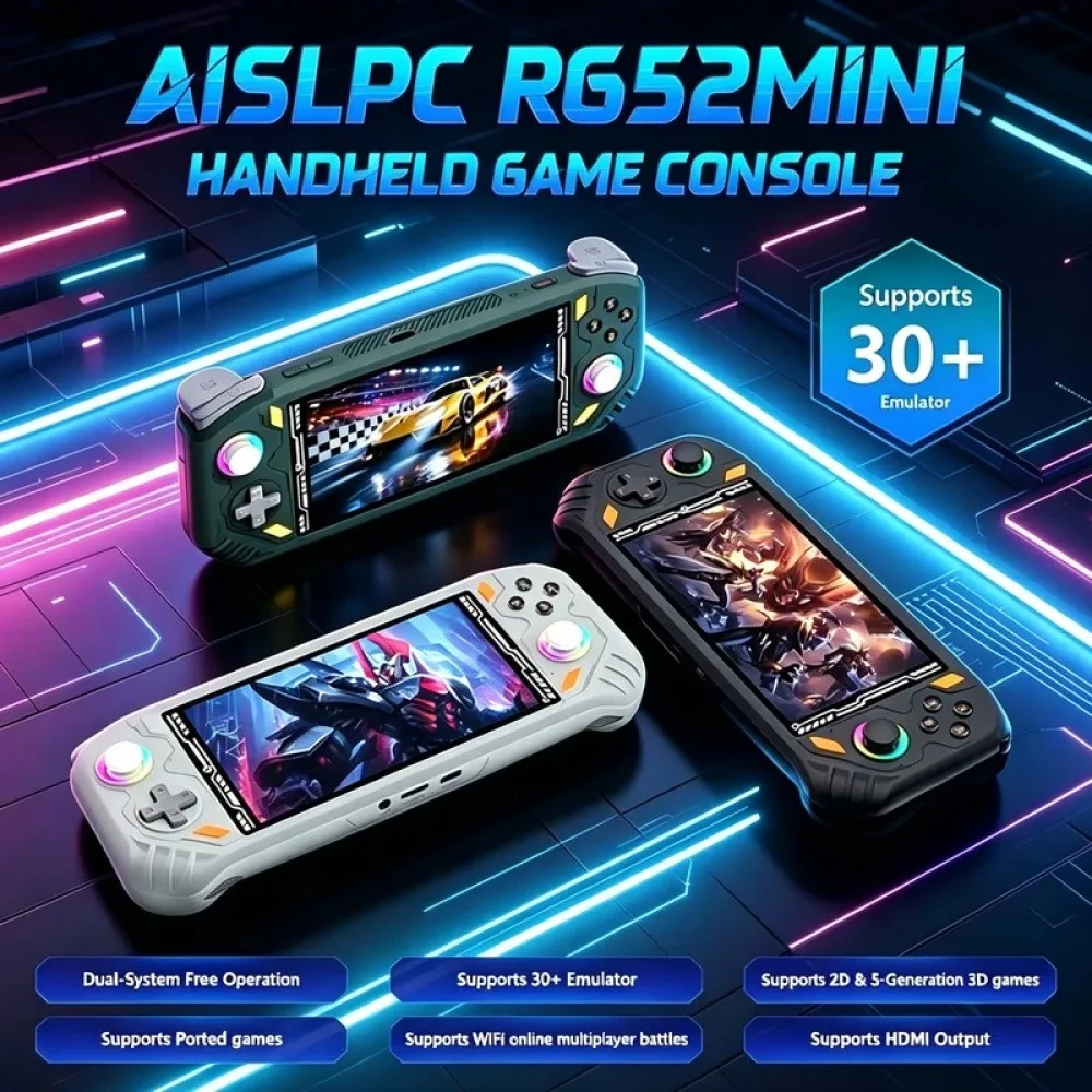 RG52 Mini Retro Handheld Game Console EmuELEC&RGBOX Dual System 22000+ Games  Potable Video Game Q21 Retro Handheld Game