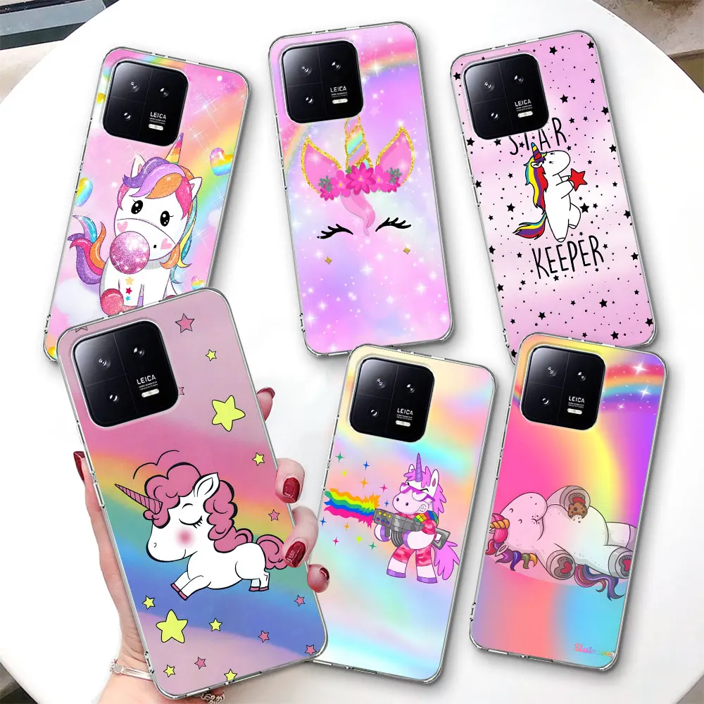 핑크 유니콘 레인보우 케이스, 샤오미 미 11, 10T, 9, CC9, 12T, 13, 9T, 12, 12X, 6X, A2, 8, 11T 프로, 10, 11i, 5X, A1 투명 TPU 폰 커버