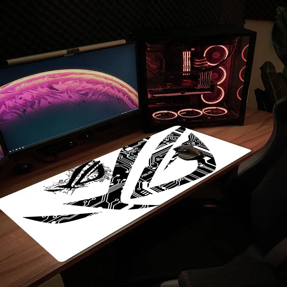 XXL Large Gaming Mouse Pad Black White Circuit Board Logo Deskmat Non‑Slip Rubber Mousepads Overlock Keyboard Mat Table Mats