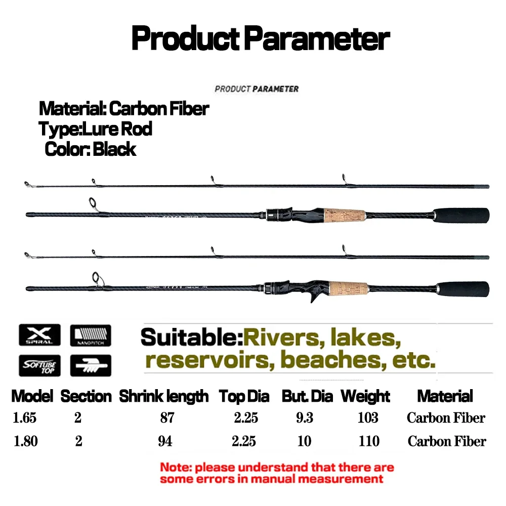 2 Sections Ultralight Spinning Fishing Rod Line Weight 8-15lb ML Fast Action Baitcasting Travel Jigging Pole with Soft Solid Tip
