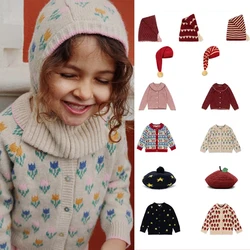 Kids Sweater 24 Autumn Winter New Girls Knitted Cardigan Baby Girl Christmas Knitted Sweater Christmas Hat Knitted Wool Hat