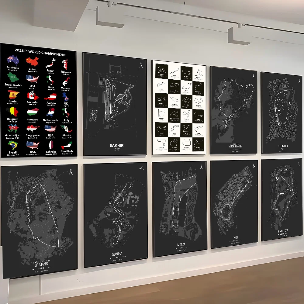 2025 F1 レーシングマップポスター紙プリントホームリビングルーム寝室エントランスバーカフェアート絵画装飾