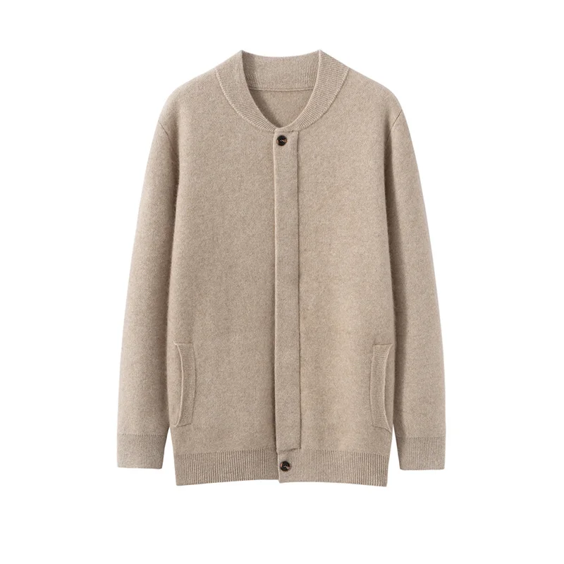 Autumn Winter 100% Cashmere Sweater Men's Hidden Zipper Cardigan Loose Coat Business Casual Sweater Solid Color Knitwear