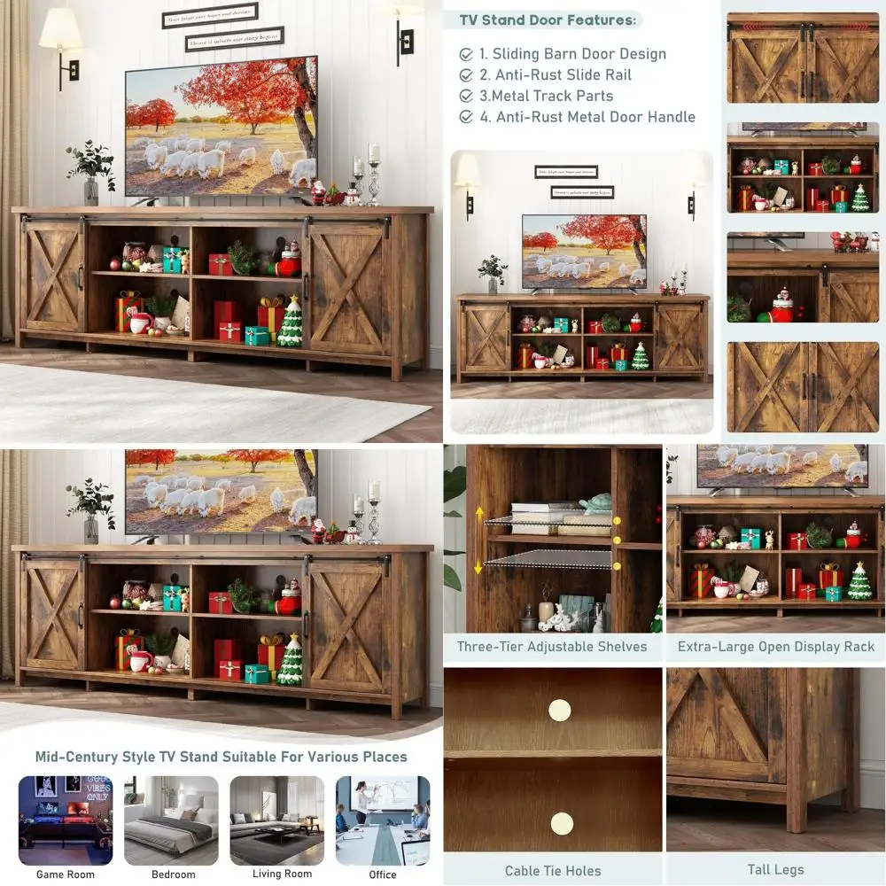 وحدة تحكم تلفزيون ريفية كبيرة 80 لـ 90 تلفزيونًا - مركز ترفيه واسع مع مساحة تخزين