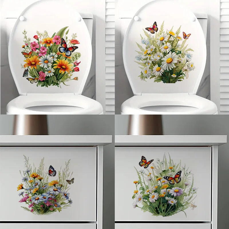 

Beautiful Wild Flowers and Butterfly Stickers, Used for Toilet Lid, Wall, Door, Cabinet, Window, Car Decoration