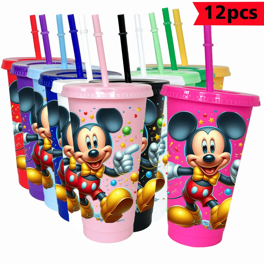 12 قطعة/الحزمة ديزني ميكي ماوس ستار 26 أوقية البلاستيك الملونة حفلة عيد ميلاد أواني الشرب عصير فنجان القهوة