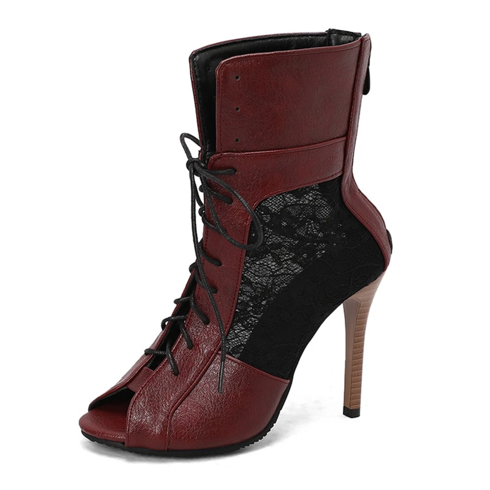 Women Fish Mouth Cool Boots Summer Thin Heel Tight Cowboy Ankle Boots Dress Jazz Dance Open Toe Sandals Large Size 50 36-6
