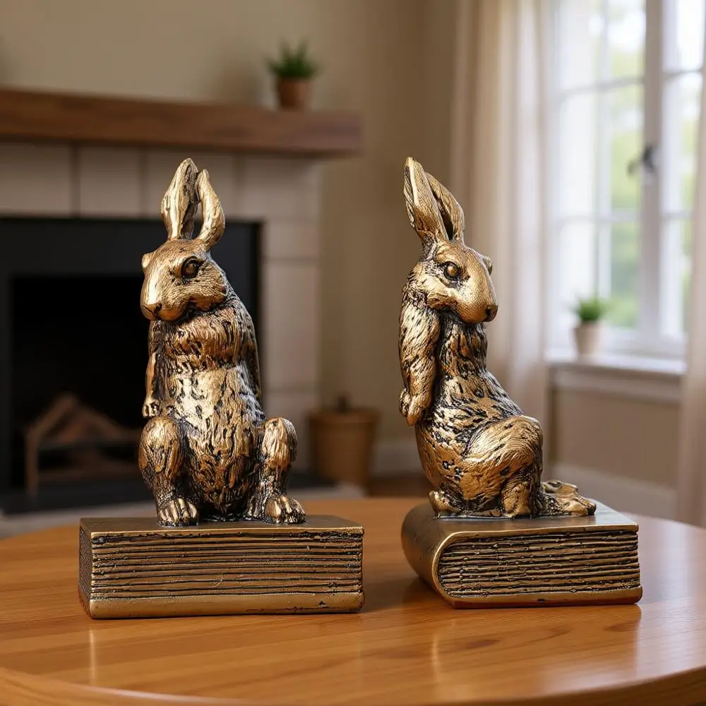 

Прочные декоративные подставки для книг в виде кроликов для дома и офиса, золотая пара