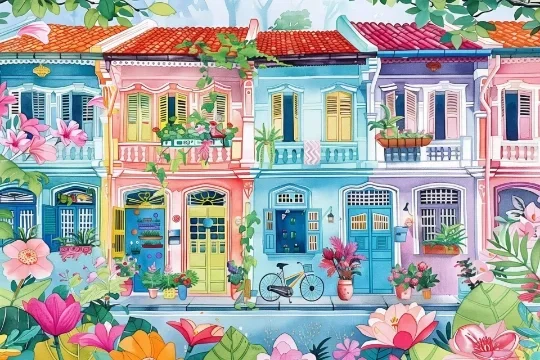 Townscape Jigsaw Puzzle, Colorful Floral Houses, Arctic Fishing Village, Cozy Winter Living Room, London Sunset Bridge, 500-2000
