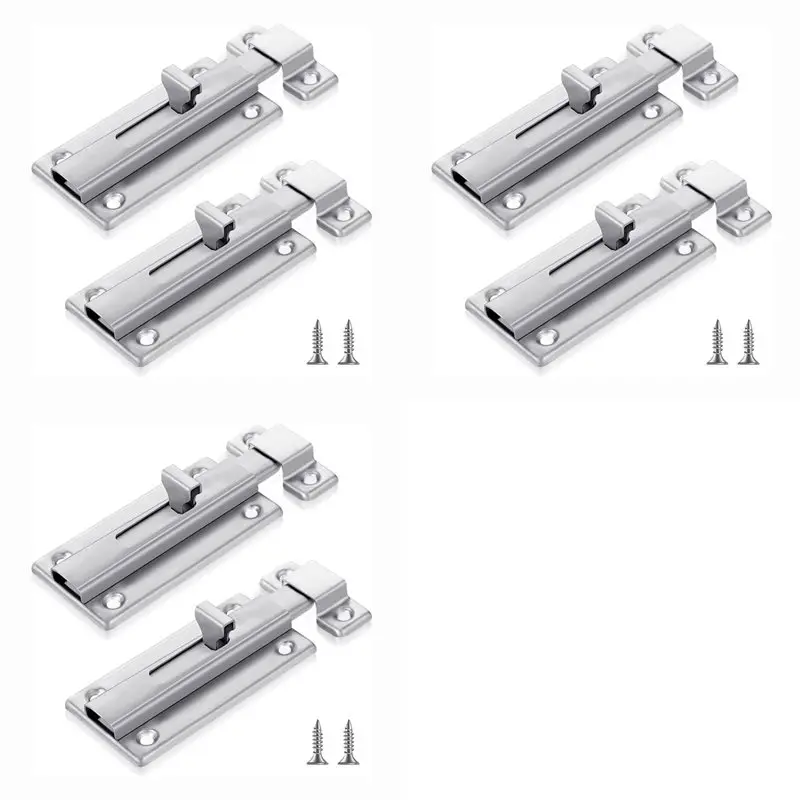 

AA76-6Pcs Stainless Steel Slide Bolt Latch, Bathroom Stall Door Latch With Screw,Slide Locks For Inside Door Stall Hardware