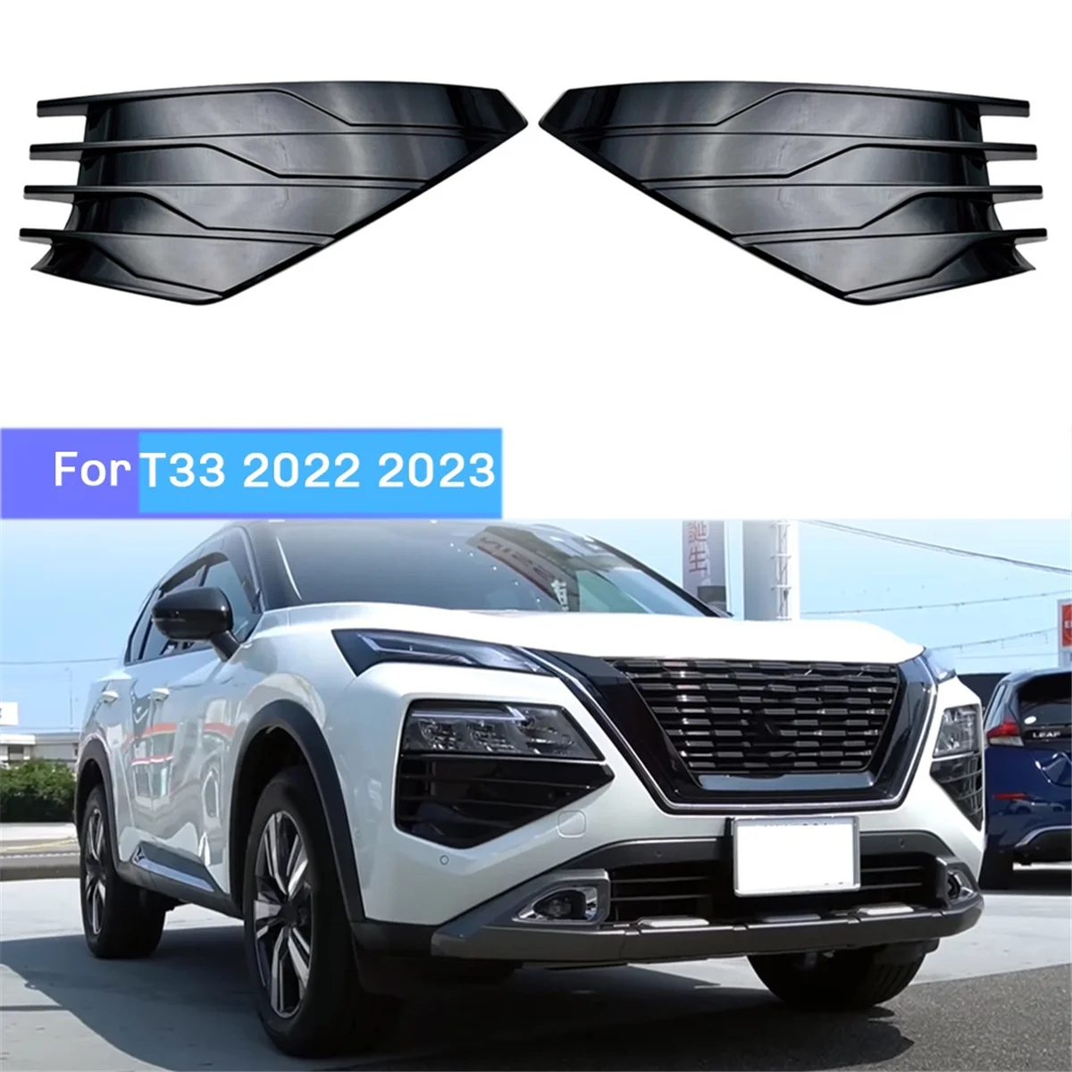 For Nissan Rogue X-Trail T33 2022 2023 Black Front Foglight Bumper Cover Trim Foglight Decoration Round Sticker Styling