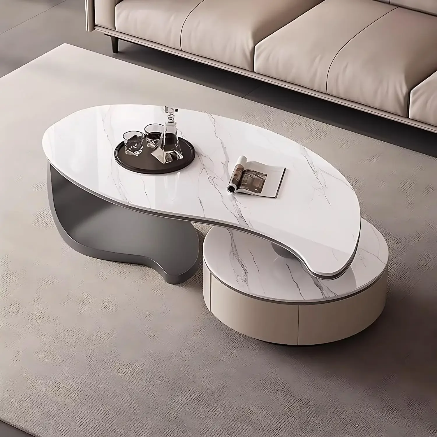 

Chinese Coffee Table Storage Drawers Living Room Faux Marble Leaf Shape Coffee Tables Unique Office Computer Room Furniture