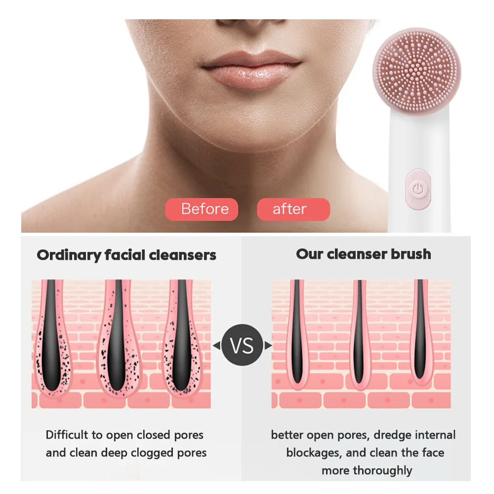 Pore Cleaner Vibration Beauty Instrument Small Fresh Battery 2 In 1 Household Portable Electric Silicone Facial Cleanser