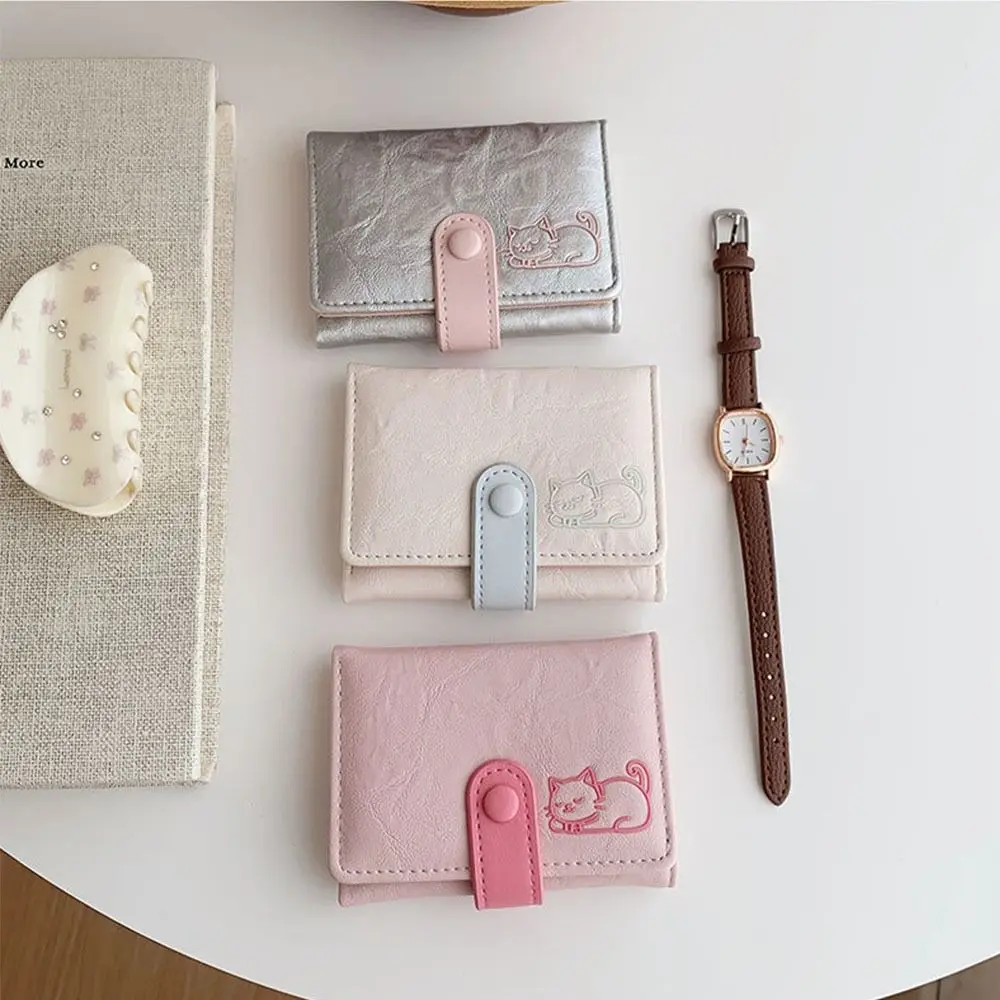New Cute Cat Short Wallet INS Large Capacity Card Holder Tri-fold Coin Purse