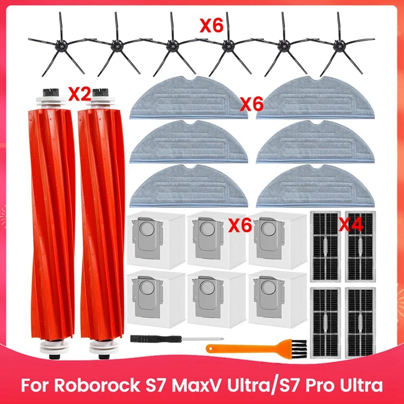 

ABPQ-For Roborock S7 Maxv Ultra S7 Pro Ultra Robot Vacuum Cleaner Main Side Brush Hepa Filter Mop Cloth Dust Bags Accessories