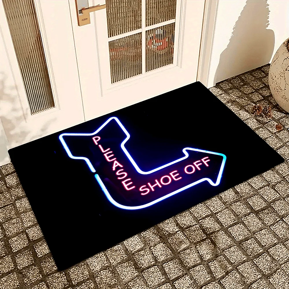 Funny Please Shoe Off Pattern Entrance Doormat Soft Anti-slip Carpet for Bedroom Bathroom Living Room Floor Mat Home Decoration