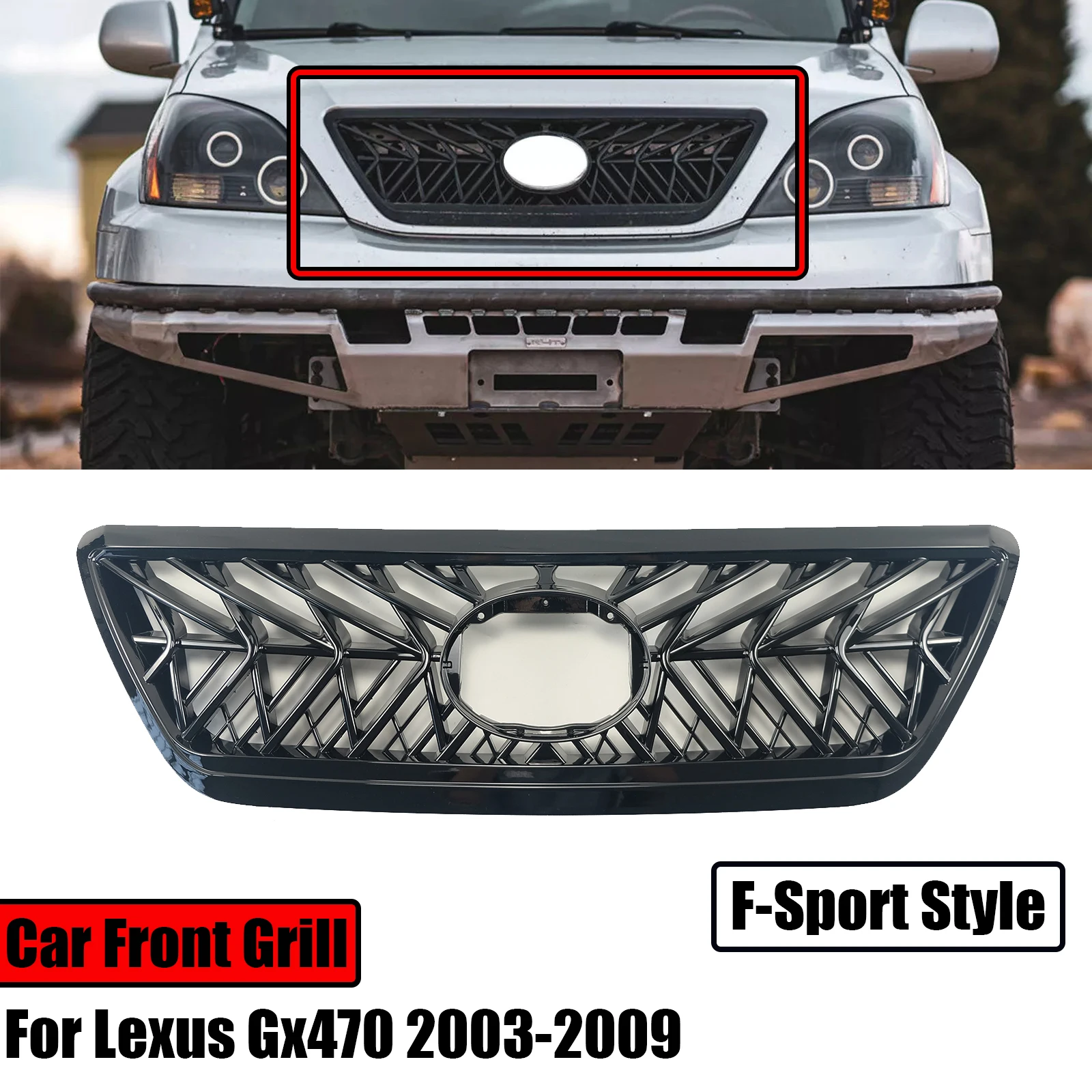 F-sport Style Car Front Bumper Grille Grill For 2003-2009 Lexus Gx470 Glossy Black Modified Upgrade Replacement For 5310160560