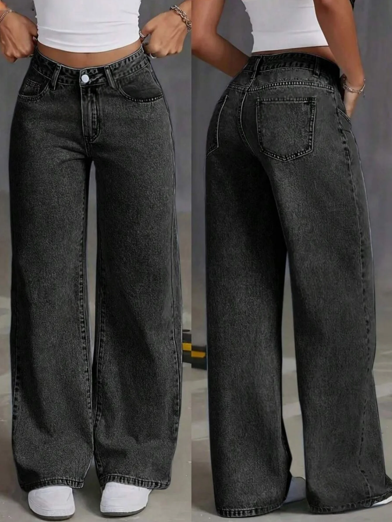 Vaqueros rectos negros básicos sencillos e informales.