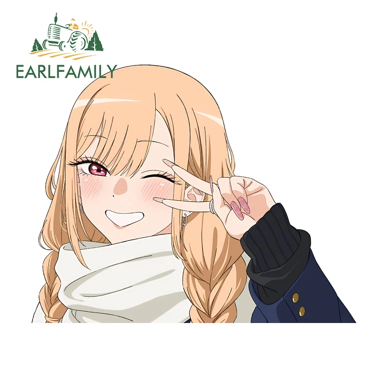 EARLFAMILY Cute Kitagawa Marin Sexy Playful Girl Car Stickers Interesting Cartoon Meme Decals Nice Vehicle Fuel Tank Cap Decor