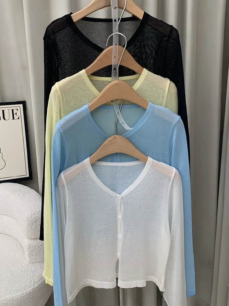 Cardigan court uni à manches longues avec boutons sur le devant, veste de couverture pour femmes, tenue quotidienne de printemps et d'été pour adolescentes