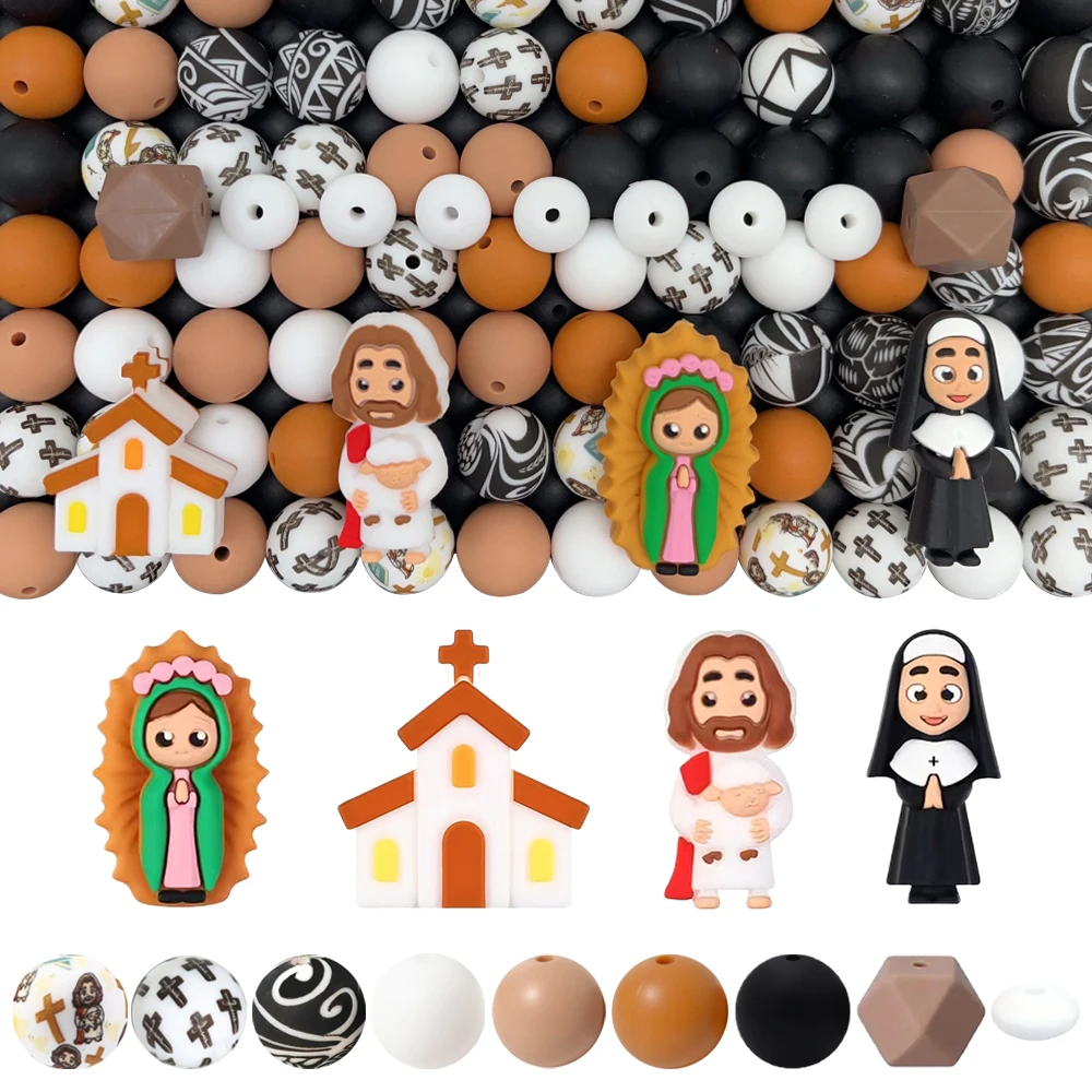 25/32/44/66PCS Religious and Cultural Silicone Bead Set, Perfect for DIY Handmade Crafts Such as Keychains, Necklaces, Bracelets