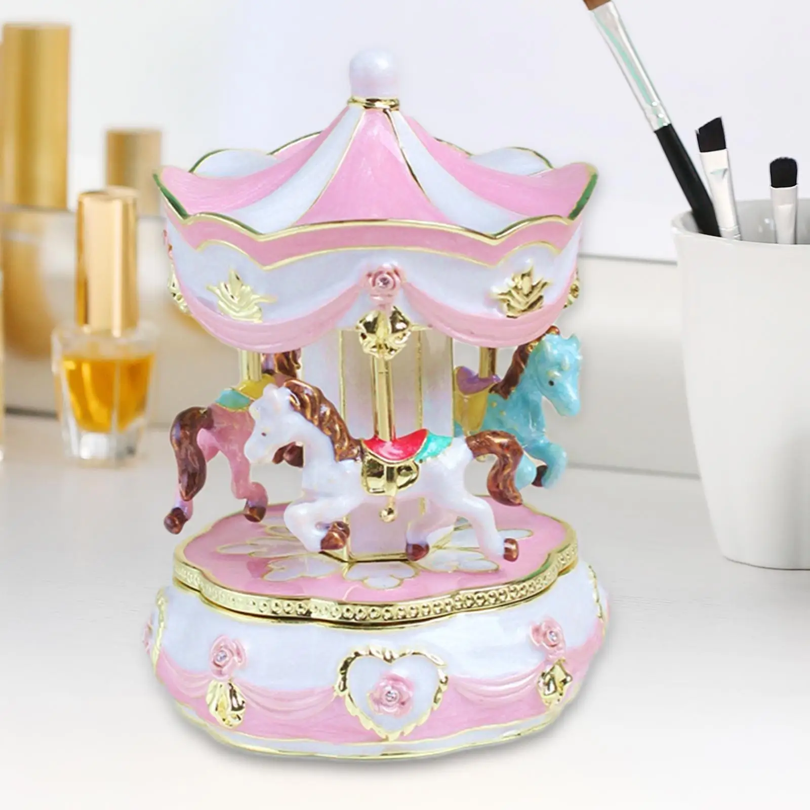 Carousel Trinket Box para Mulheres, Estatueta De Metal, Lembrança, Aniversário, Decoração