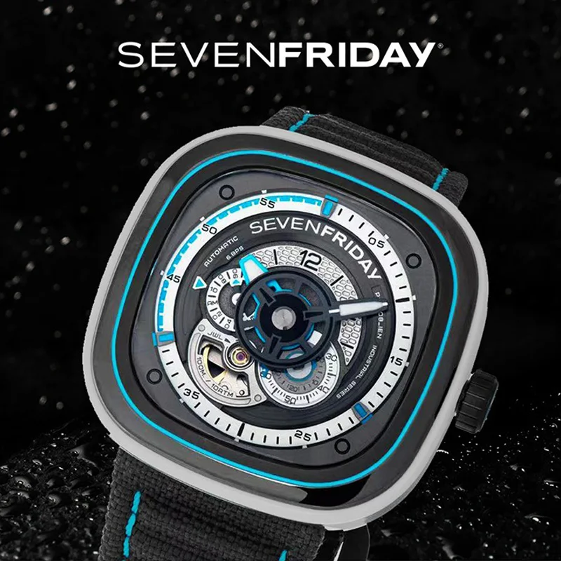 Sevenfriday Mens Watches Waterproof Mechanical Men Watch Vintage P3C/08 NFC function Cool Strap Watches  Automatic Watch for Men