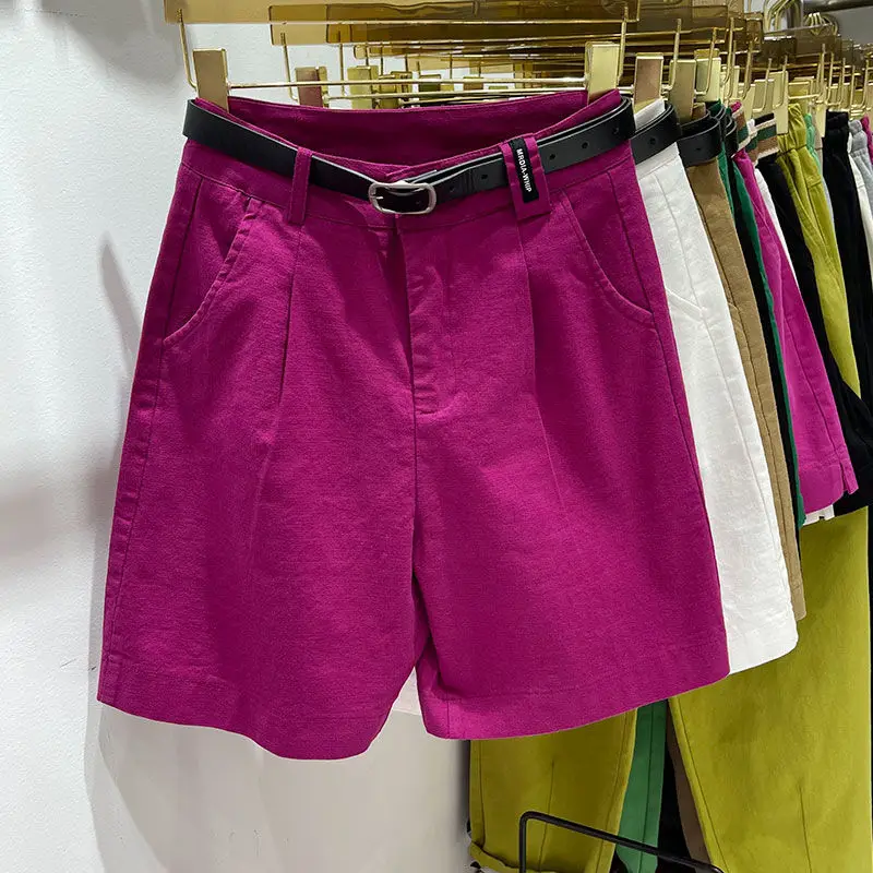 

Модные женские однотонные шорты с высокой талией, универсальные, летние, простые, с карманами, прямые брюки JJ95