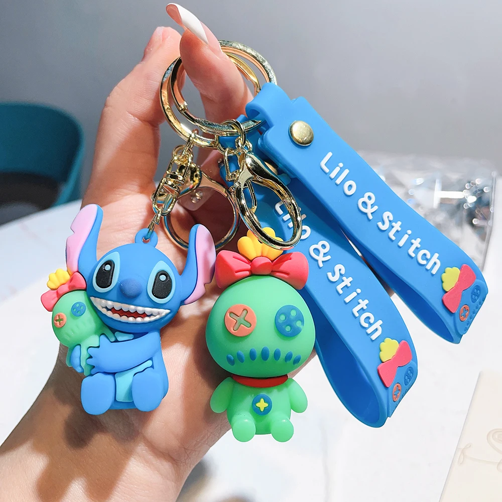 Disney Cartoon Anime Lilo and Stitch Pendant Keychains Holder Car Key Chain Key Ring Mobile Phone Bag Hanging Jewelry Gifts