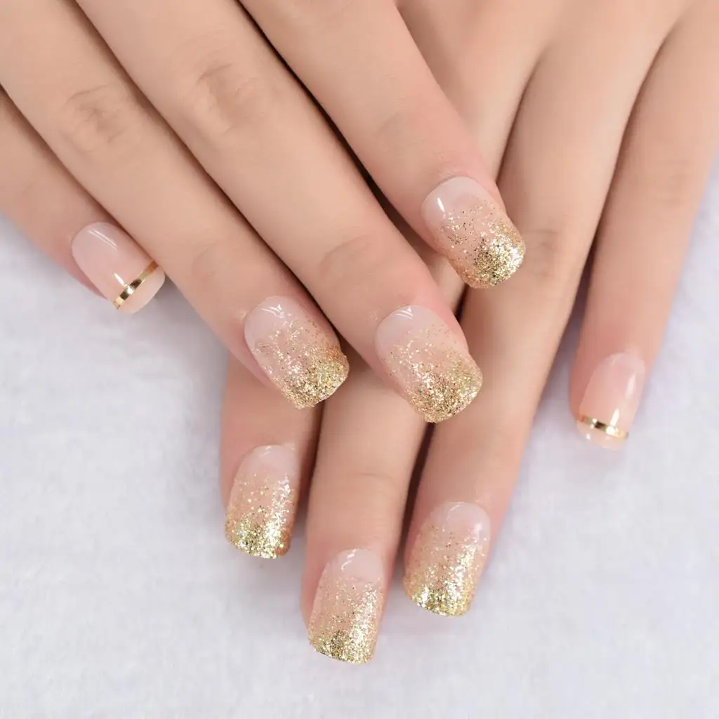 24pcs Short Full Cover Glitter Press On Nail Tips Fake Nails Charm Fingernails For Daily Wear Wedding Shopping Working With Tabs image 4
