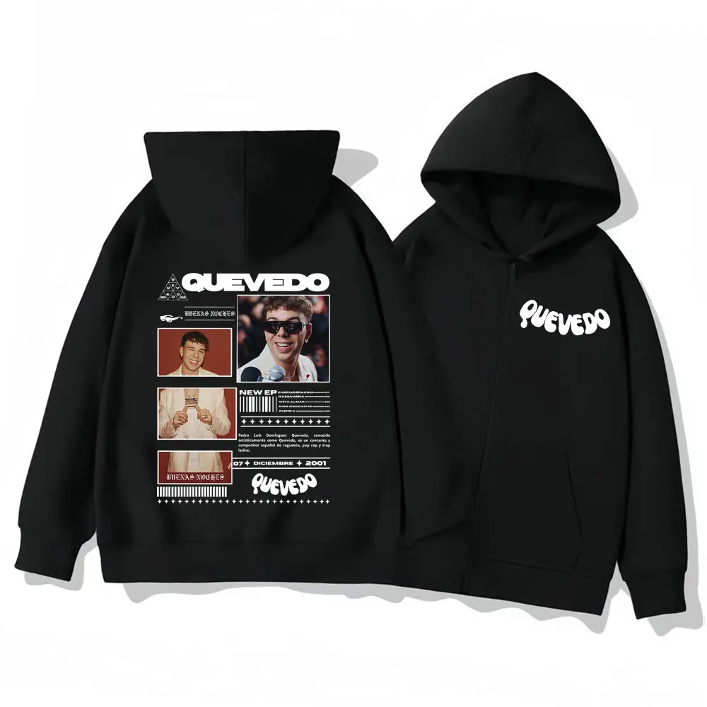 

Rapper Quevedo Album Merch Zipper Hoodies Concert Tour 2025 Zip Up Sweatshirts Men's Women's Hip Hop Fashion Pullovers Fan Gift