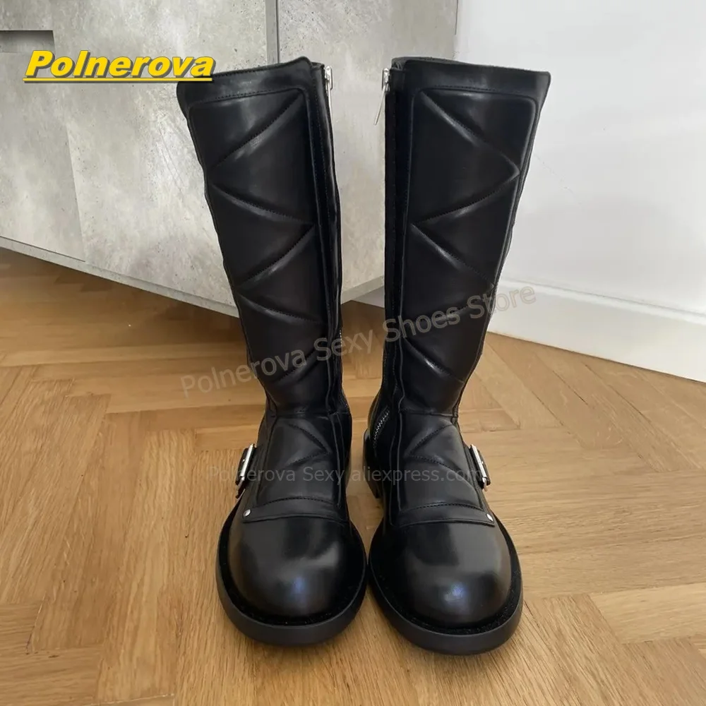 Gothic Platform Multi Buckle Mid Calf Boots Round Toe Chunky Heels Side Zipper Dark Casual Daily Wear Fashion Shoes 2026 Trend