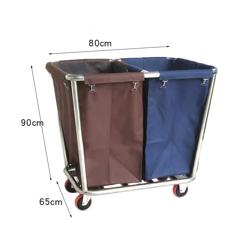 Hotel Room Service Foldable Stainless Steel Laundry Dirty Clothes Universal Carts Housekeeping Linen Cleaning Cart