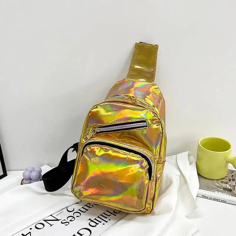 Personality Casual Crossbody Bags For Women Y2k Aesthetic Fashion Ins Punk Handbags All Match Zipper Trend Holographic Chest Bag