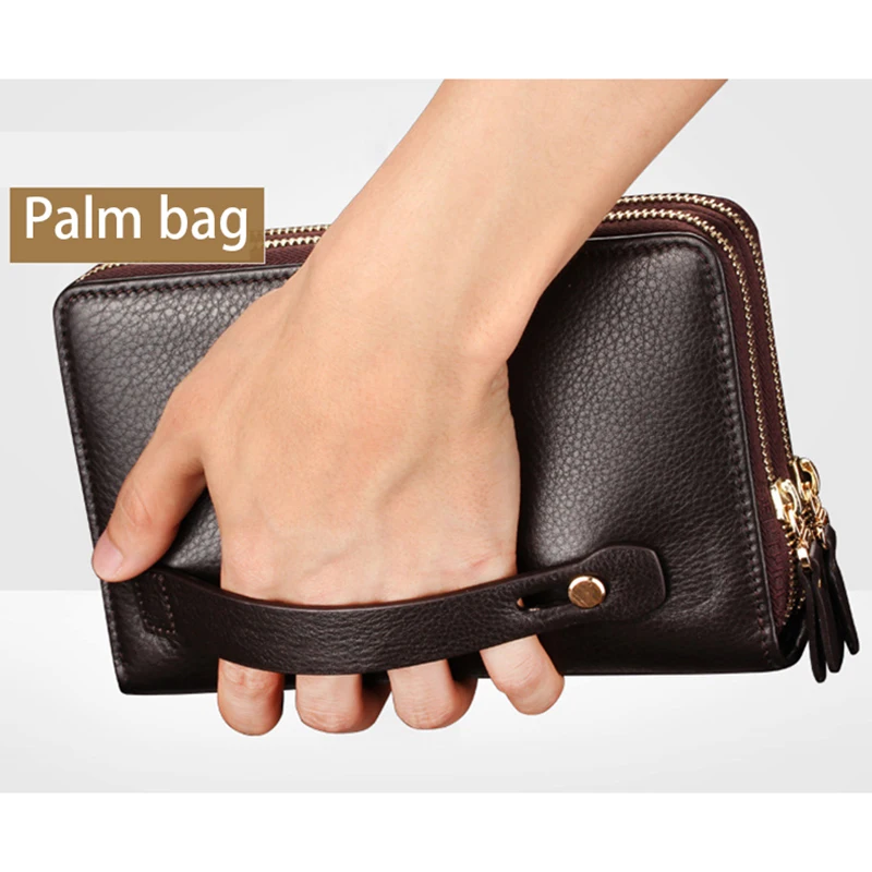 Bolso de mano de cuero para hombre, cartera larga de lujo a la moda, bolso cuadrado para tarjetas y teléfono, bolso de mano para hombre