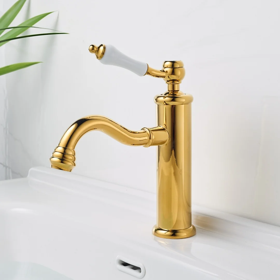 Antique Bathroom Faucet Gold Basin Faucet Brass Hot Cold Black Bathroom Sink Faucet Deck Mounted Lavatory Faucet Mixer Water Tap
