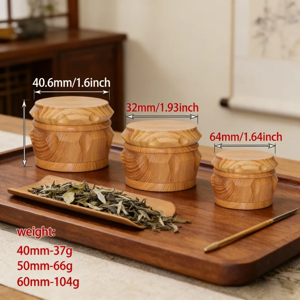 

40/50/60mm Yellow and Red Wood Grain Grinder Four Layer Wood Grain Metal Manual Grinding Machine Smoking Accessories Tool