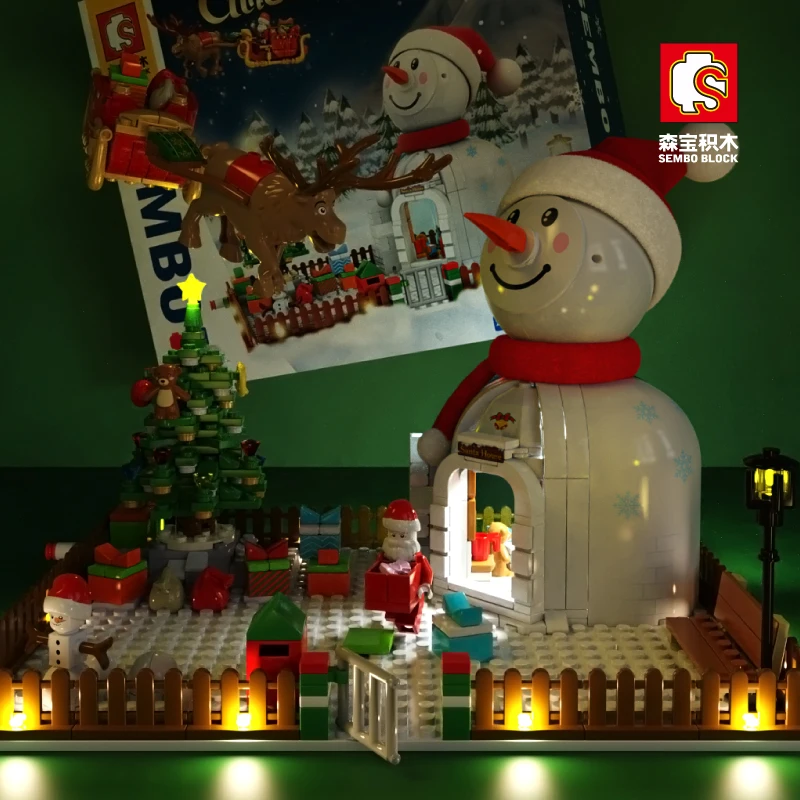 SEMBO-décennie s de construction de maison de Noël pour enfants, cadeau de bonhomme de neige, wapiti, cerf, père Noël, décoration de Noël, assemblage de briques, jouets de bricolage